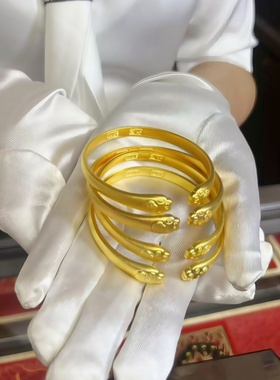 古法足金包银小猫爪子开口手镯