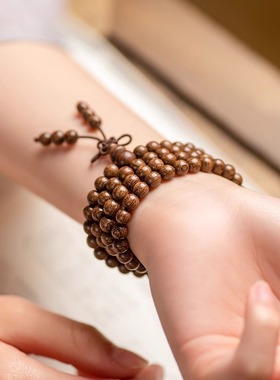 普陀山正宗金丝檀手串沉水老料檀木乌木6/8mm108颗佛珠念珠手链男