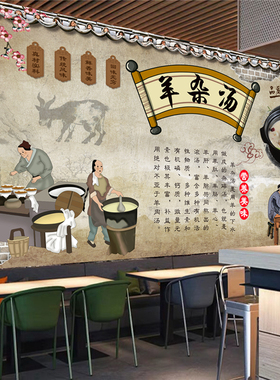 墙贴纸中式复古羊杂汤壁画海报