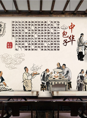 复古美食文化包子早点包子铺壁画