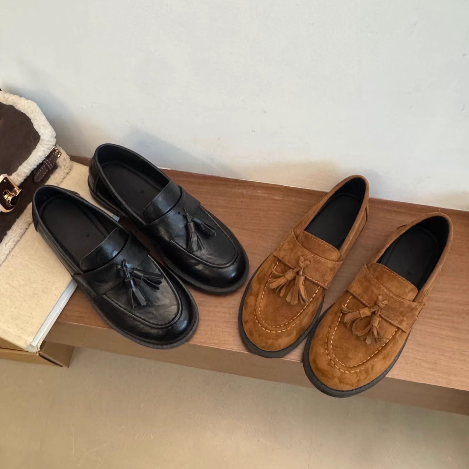 MUMU复古流苏一脚蹬乐福鞋女平底真皮圆头奶奶鞋休闲单鞋,淘宝优惠券,粉丝福利购,淘宝优惠卷