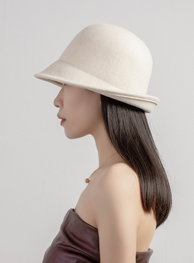 礼帽户外优雅女士秋冬卷边羊毛