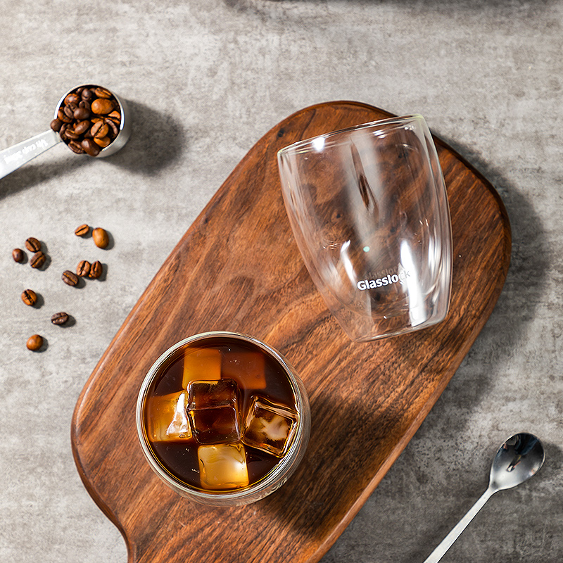 Glasslock双层咖啡玻璃杯耐热防烫透明拿铁牛奶家用水杯简约无柄 - 图3