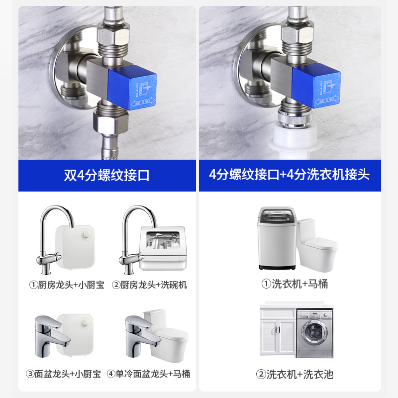 潜水艇三角阀全铜冷热水一进二出三通分水阀开关分水器马桶八字阀