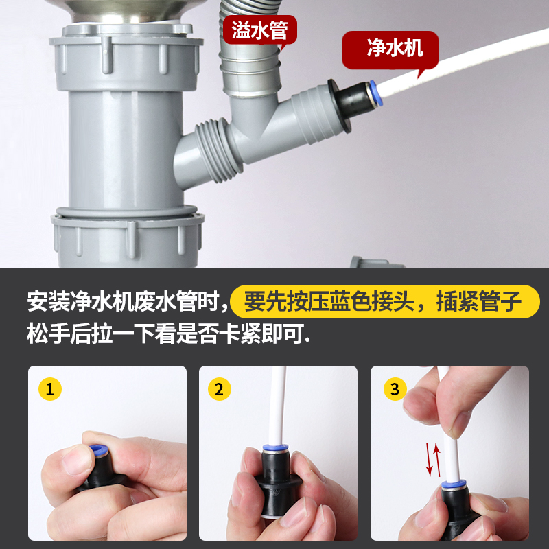 潜水艇厨房洗菜盆排水管配净水器小厨宝洗碗机下水三通接头一变二