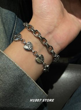 新款美式十字花拼接男款手链女小众设计嘻哈风情侣款手串百搭配饰