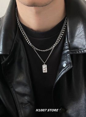 人像双层男生项链女小众设计高级