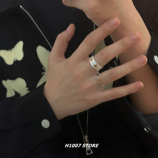 Retro old gold cross ring men's opening can fine-adjust single index finger ring couple hip-hop ring