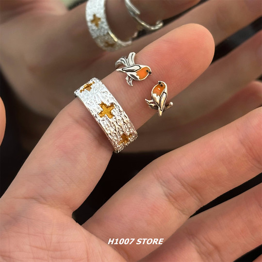 Retro old gold cross ring men's opening can fine-adjust single index finger ring couple hip-hop ring