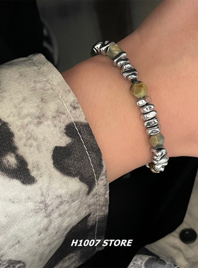 虎眼碎银串珠双层男款手链女生小众设计情侣款手串嘻哈新中式饰品