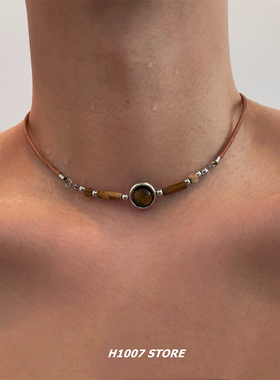 短款虎眼石颈链串珠拼接款女小众设计高级感项链男轻奢新中式饰品