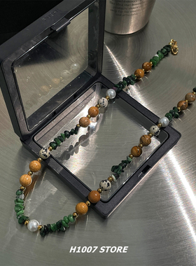 新款手作天然绿串珠颈链高级感项链男款气质小众设计女锁骨链新款