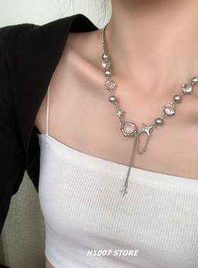 夏季甜妹 芒星拼接水晶小众设计感甜酷女锁骨链轻奢高级感男项链