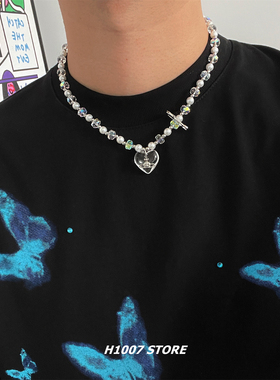 爱心土星珍珠项链女小众设计感锁骨链颈链男款嘻哈风高级感毛衣链