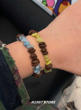 天然石真咖啡豆手链檀木新中式