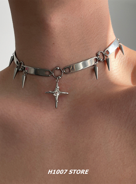 短款颈链尖锥芒星男款项链女小众设计高级感锁骨链嘻哈风配饰新款
