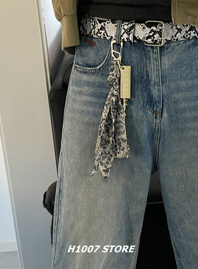新款黑白蛇纹金属扣女皮带男小众设计感腰带y2k配裙子休闲工装裤