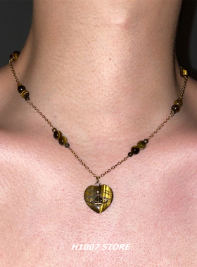 虎眼串珠星球爱心男款项链女小众设计高级感锁骨链男款毛衣链配饰