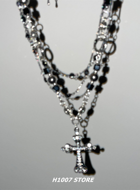暗黑风十字架吊坠男项链女高级感小众设计感锁骨链颈链亚文化配饰