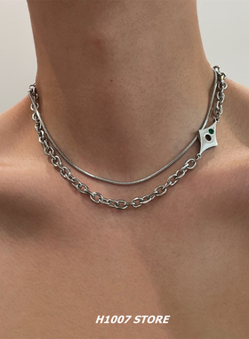 双层钛钢芒星不掉色男款项链小众设计嘻哈风女锁骨链高级感毛衣链