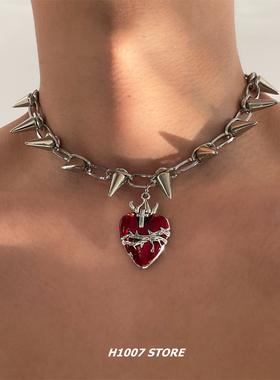 荆棘爱心铆钉夸张女项链男y2k毛衣链亚文化小众锁骨链嘻哈风颈链