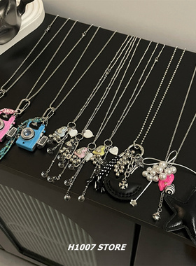 彩色相机爱心星星长款项链女个性小众设计感斜挎卫衣毛衣链男配饰