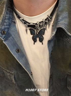 超小众暗黑风末日蝴蝶短款颈链男项链女生锁骨链y2k毛衣链嘻哈风