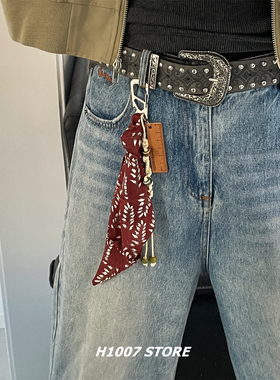 腰果花丝巾编绳豹纹包挂男款裤链女小众设计穿搭工装裤挂链钥匙扣