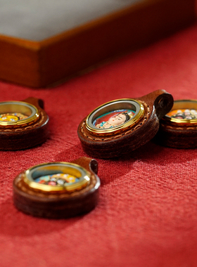 皮壳小唐卡配饰牛皮手工包壳嘎乌盒彩绘擦擦财神观音绿度母法眼