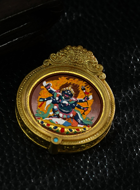 唐卡吊坠手绘藏式扎基拉姆黄财五爷绿度母药师狐狸藏式黄铜项链