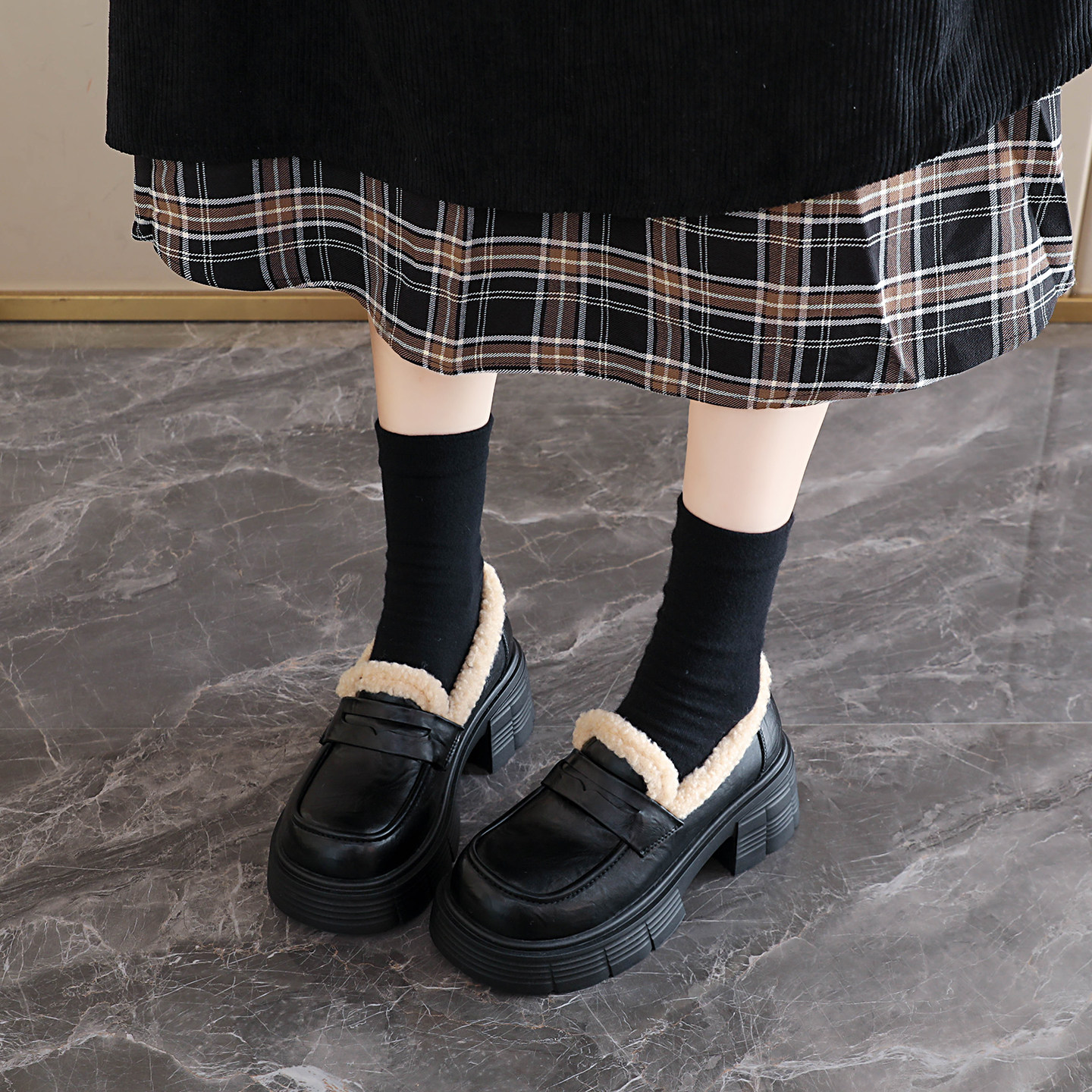 超厚底乐福鞋女2025新款冬季加绒保暖外穿一脚蹬懒人豆豆棉鞋34码,淘宝优惠券,粉丝福利购,淘宝优惠卷