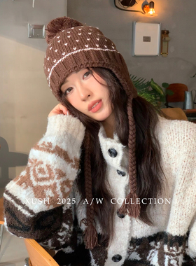 甜美可爱加绒保暖毛线针织雷锋帽