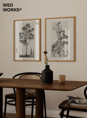 客厅背景墙中古黑白艺术植物挂画