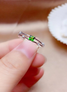 银镀白金配钻镶嵌天然透辉石只此青绿时尚大方小清新百搭方女戒活