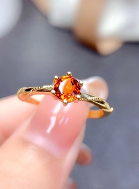 银镀黄金镶嵌天然黄水晶圆形一克拉时尚大方可爱小清新百搭女戒活