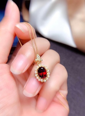 银镀黄金配钻镶嵌天然石榴石女人石珍珠豪华套装时尚百搭小清新戒