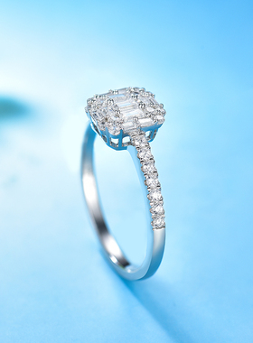 卓蝶珠宝方镶嵌钻石纯银戒指钻戒