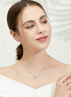 纯银镀金清新甜美花朵造型项链女