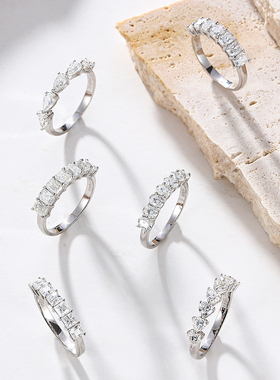 纯银镀白金祖母绿心形公主方钻戒