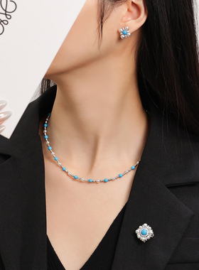 轻奢气质高级美国人造蓝松石项链