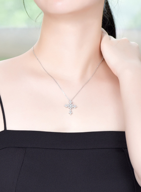 纯银镶钻十字架吊坠欧美项链