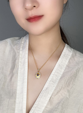 天然青金石白贝母纯银镀金项链女