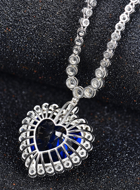 豪华合成6a坦桑石项链海洋之心女