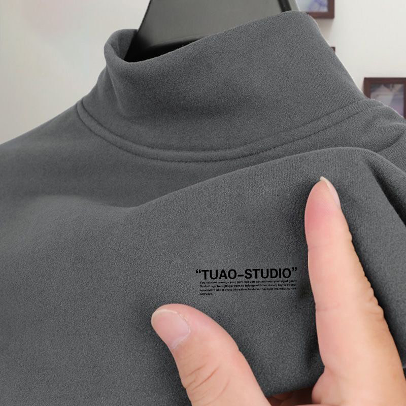 半高领字母打底衫男德绒长袖t恤秋冬季加绒保暖内搭加厚秋衣上衣