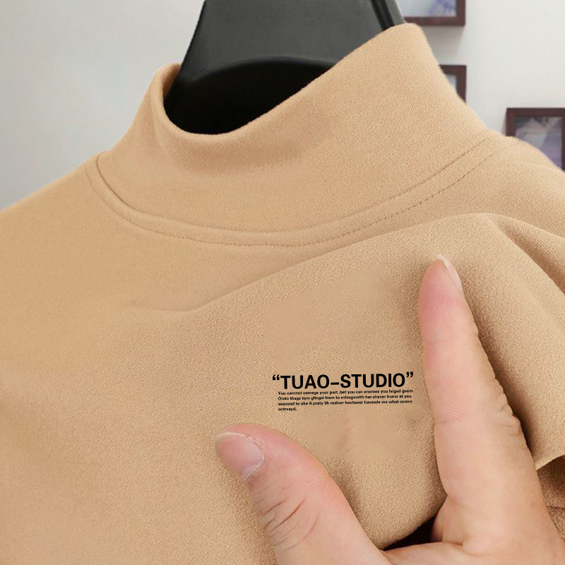 半高领字母打底衫男德绒长袖t恤秋冬季加绒保暖内搭加厚秋衣上衣