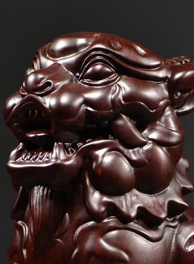 木雕麒麟摆件一对镇宅招财家居摆