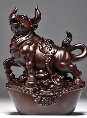 绿色木质牛摆件十二生肖牛实木家