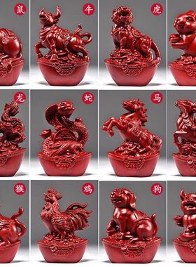 绿色实木质雕十二生肖摆件鸡摆件