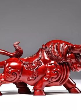 黑檀木雕华尔街牛摆件生肖牛实木