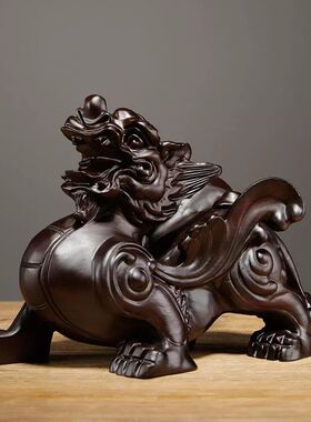 花梨木雕貔貅摆件实木大号一对客